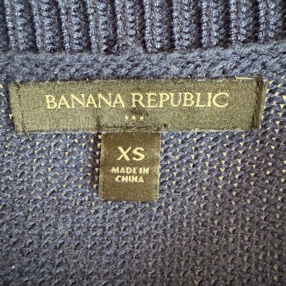 Banana Republic Factory Navy Woven Front Panel Crew Neck Puff Sleeve Sweater XS - Picture 9 of 11